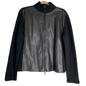Valerie Separates Leather Knit Full Zip Jacket Womens Size L Black Mock Neck